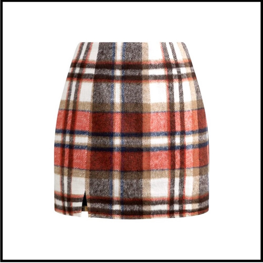 Cupshe Plaid High-waisted Mini Skirt XL Red, Tan, Black, Cream